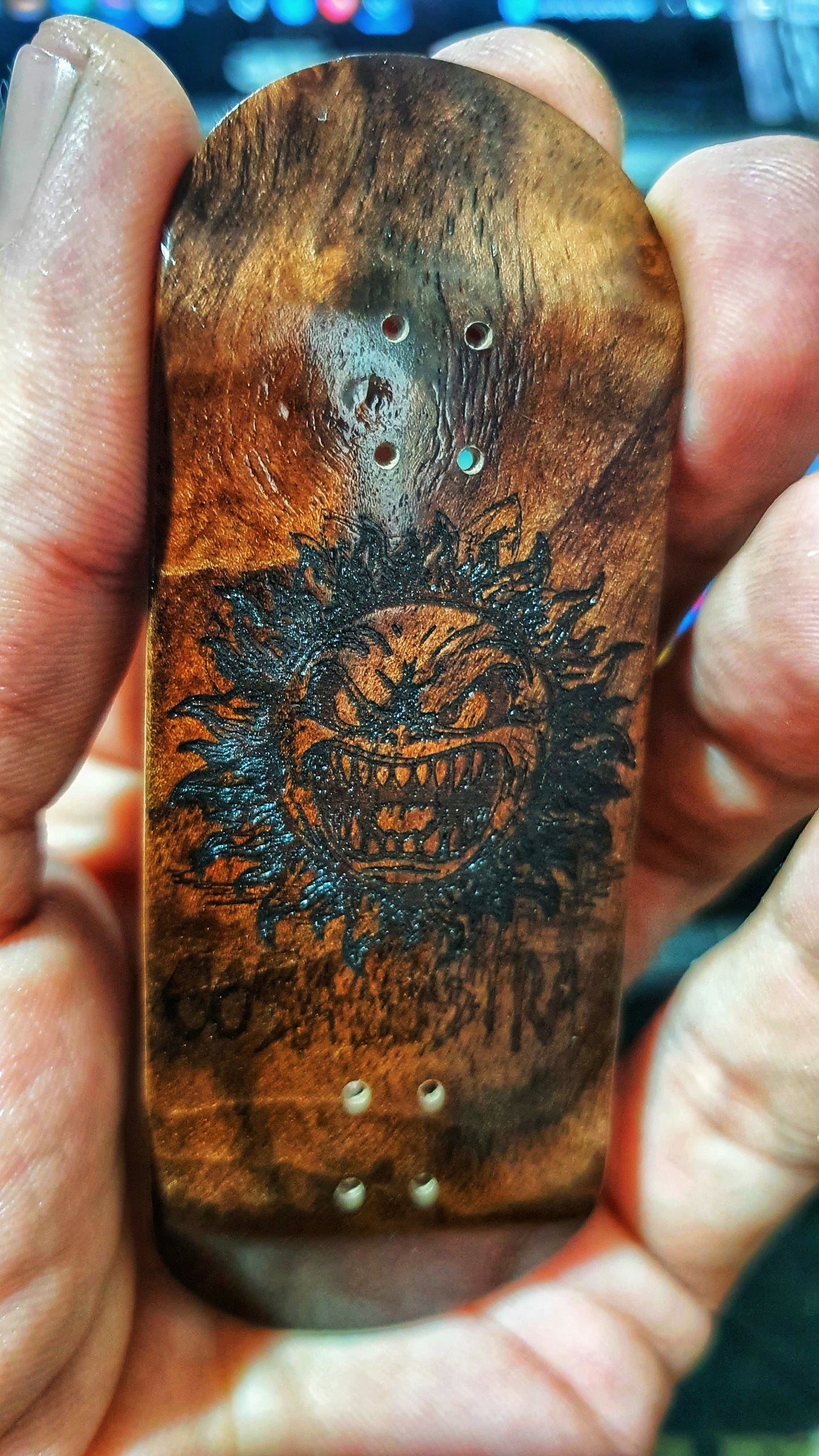 Cosa Nostra Handmade "Hateful Sun" 34mm Fingerboard. NFC enabled.