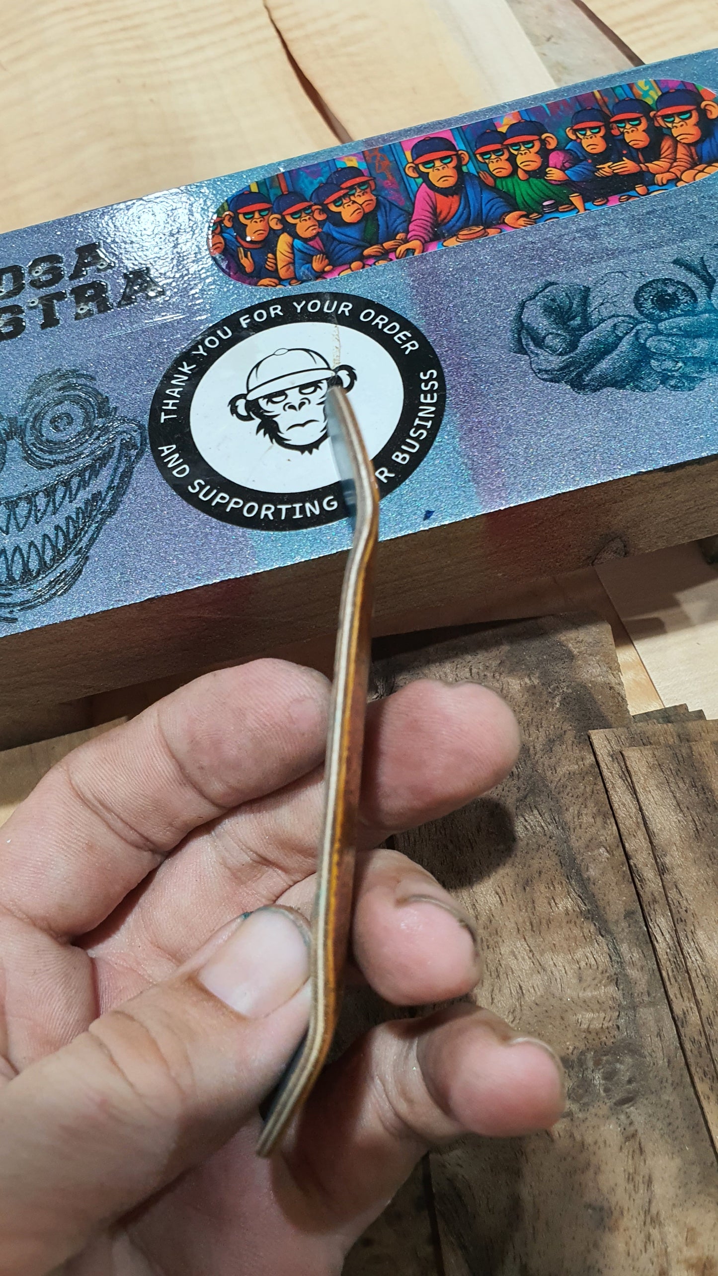 Cosa Nostra Handmade 5-Ply Fingerboard - Monkey Army Yellow Boxy Shape Maple, Mahogany & Engineered Veneer NFC Enabled