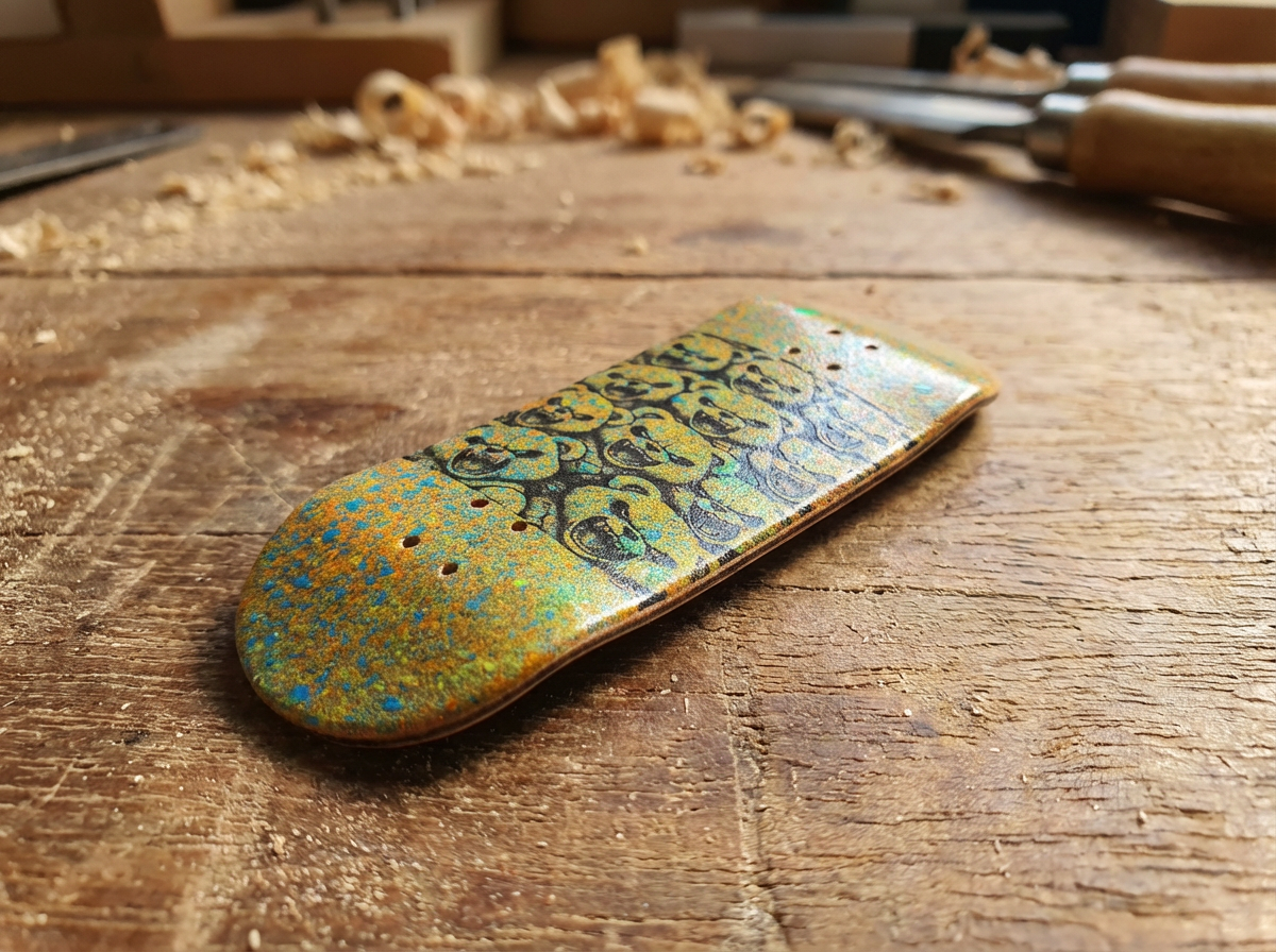 Saigon Skateboards 5-ply Canadian Maple Fingerboard Skateboard 33mmx97mm Popsicle Shape Custom 1 of 1 "Scare Bears"