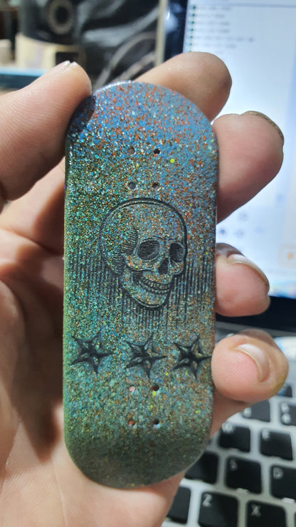 Saigon Skateboards 5-ply Canadian Maple Fingerboard 33mmx97mm Popsicle Shape Custom "Skull frequency"