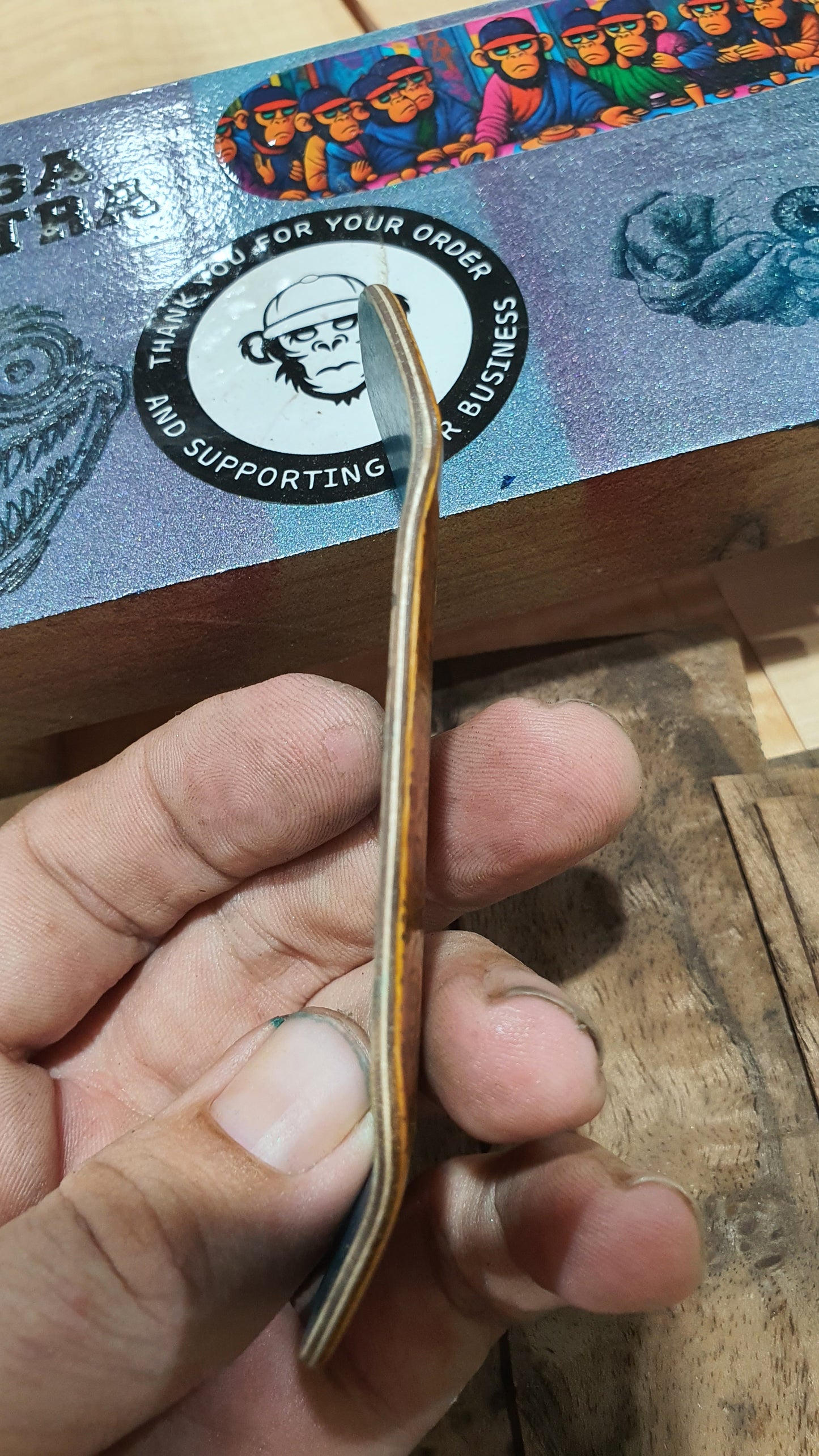 Cosa Nostra Handmade 5-Ply Fingerboard - Monkey Army Yellow Boxy Shape Maple, Mahogany & Engineered Veneer NFC Enabled