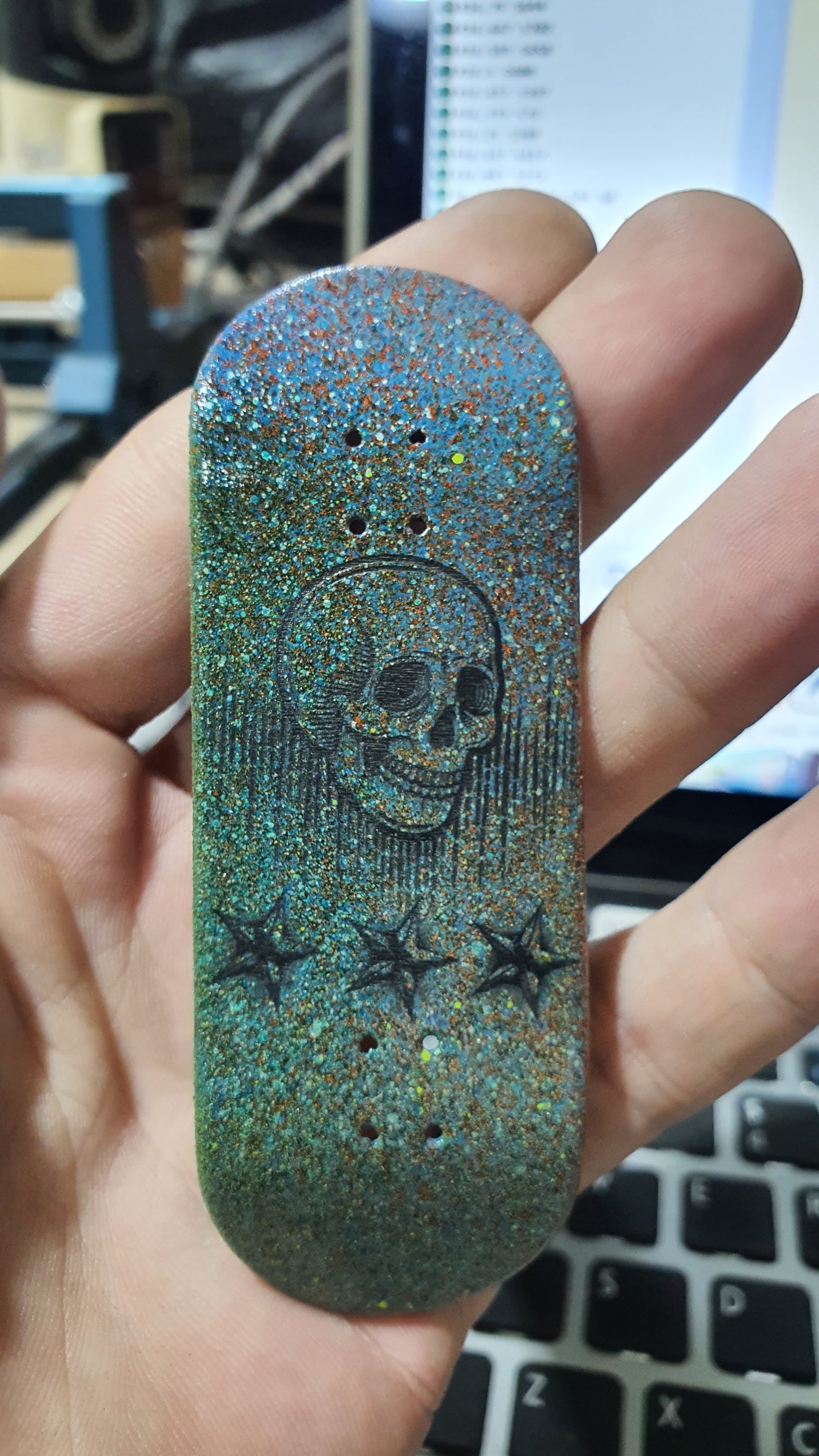 Saigon Skateboards 5-ply Canadian Maple Fingerboard 33mmx97mm Popsicle Shape Custom "Skull frequency"