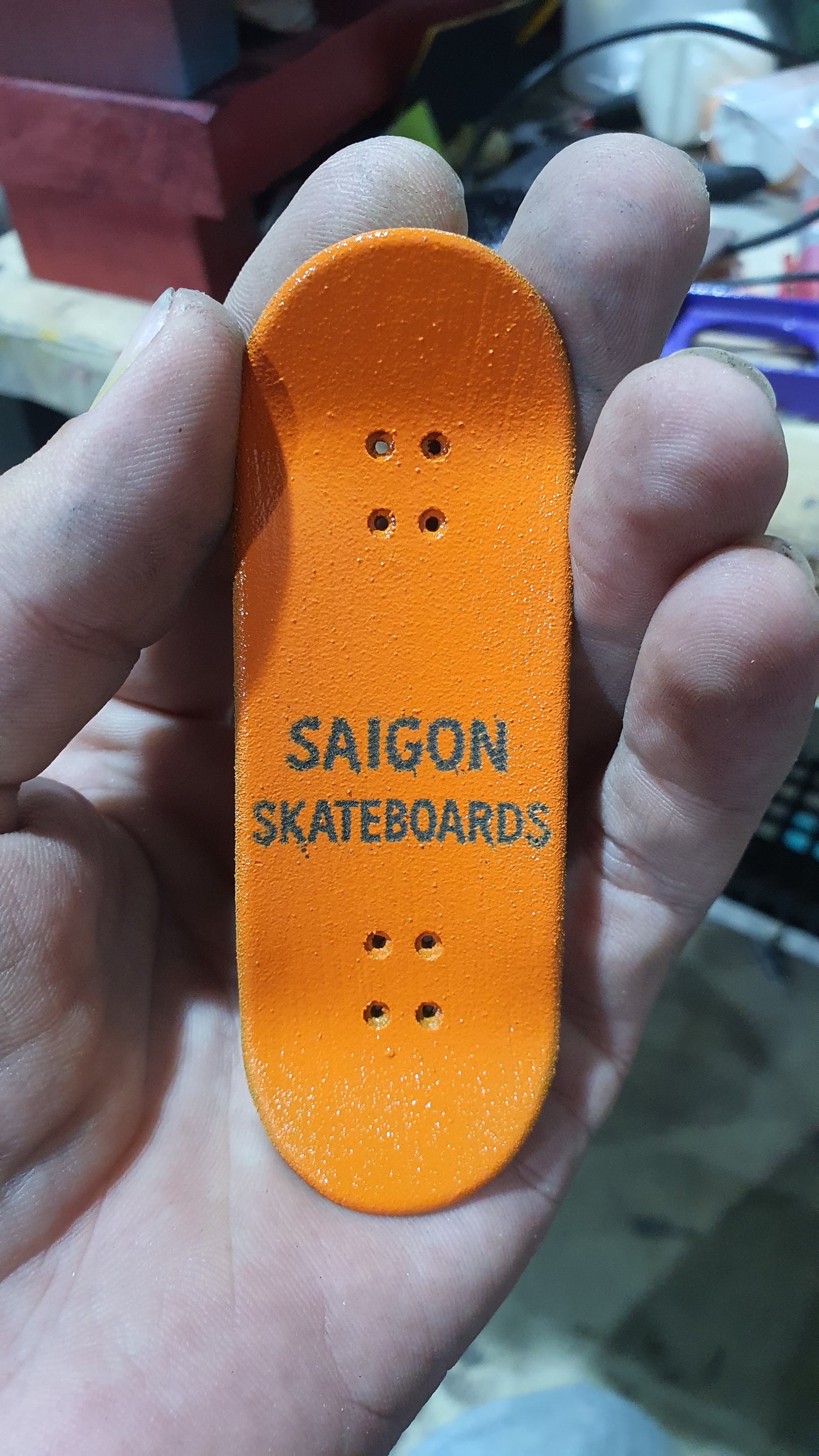 Saigon Skateboards 5-ply Canadian Maple Fingerboard 33mmx97mm Popsicle Shape Custom "black hole sun"