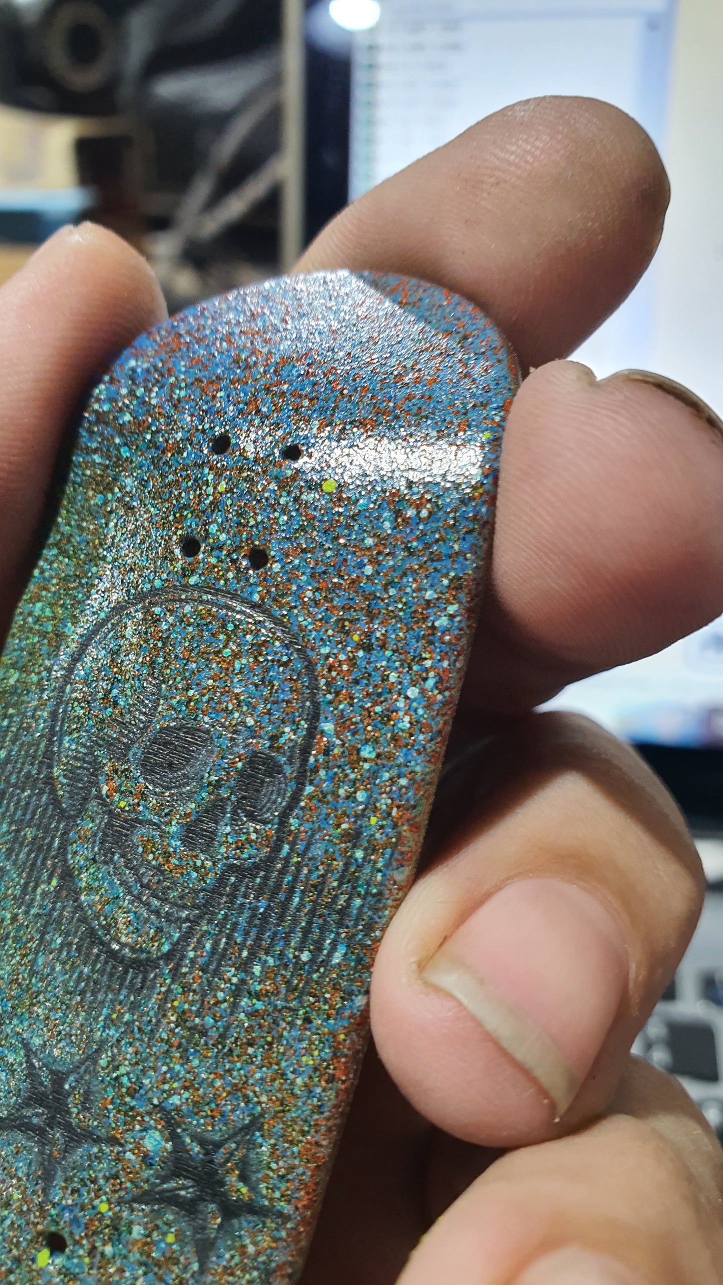 Saigon Skateboards 5-ply Canadian Maple Fingerboard 33mmx97mm Popsicle Shape Custom "Skull frequency"