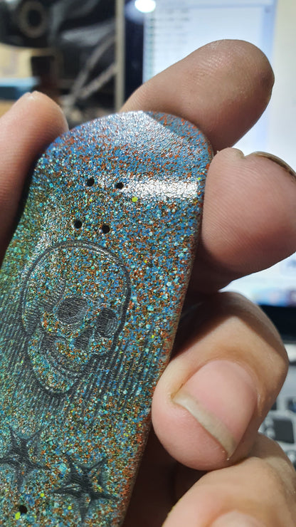 Saigon Skateboards 5-ply Canadian Maple Fingerboard 33mmx97mm Popsicle Shape Custom "Skull frequency"