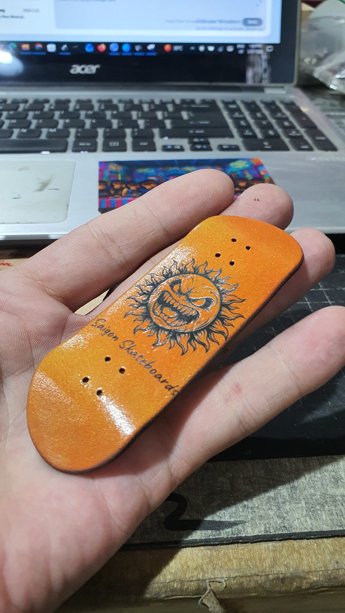 Saigon Skateboards 5-ply Canadian Maple Fingerboard 33mmx97mm Popsicle "Mr Sun"