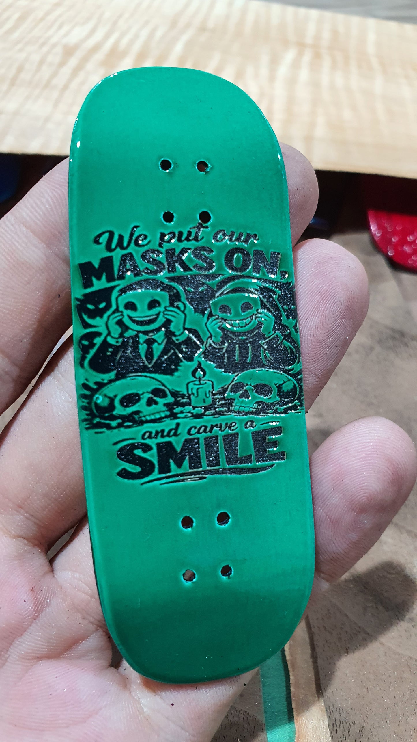 Saigon Skateboards "Masks" Fingerboard Deck – 5-Ply Canadian Maple 32mm Boxy Medium Concave