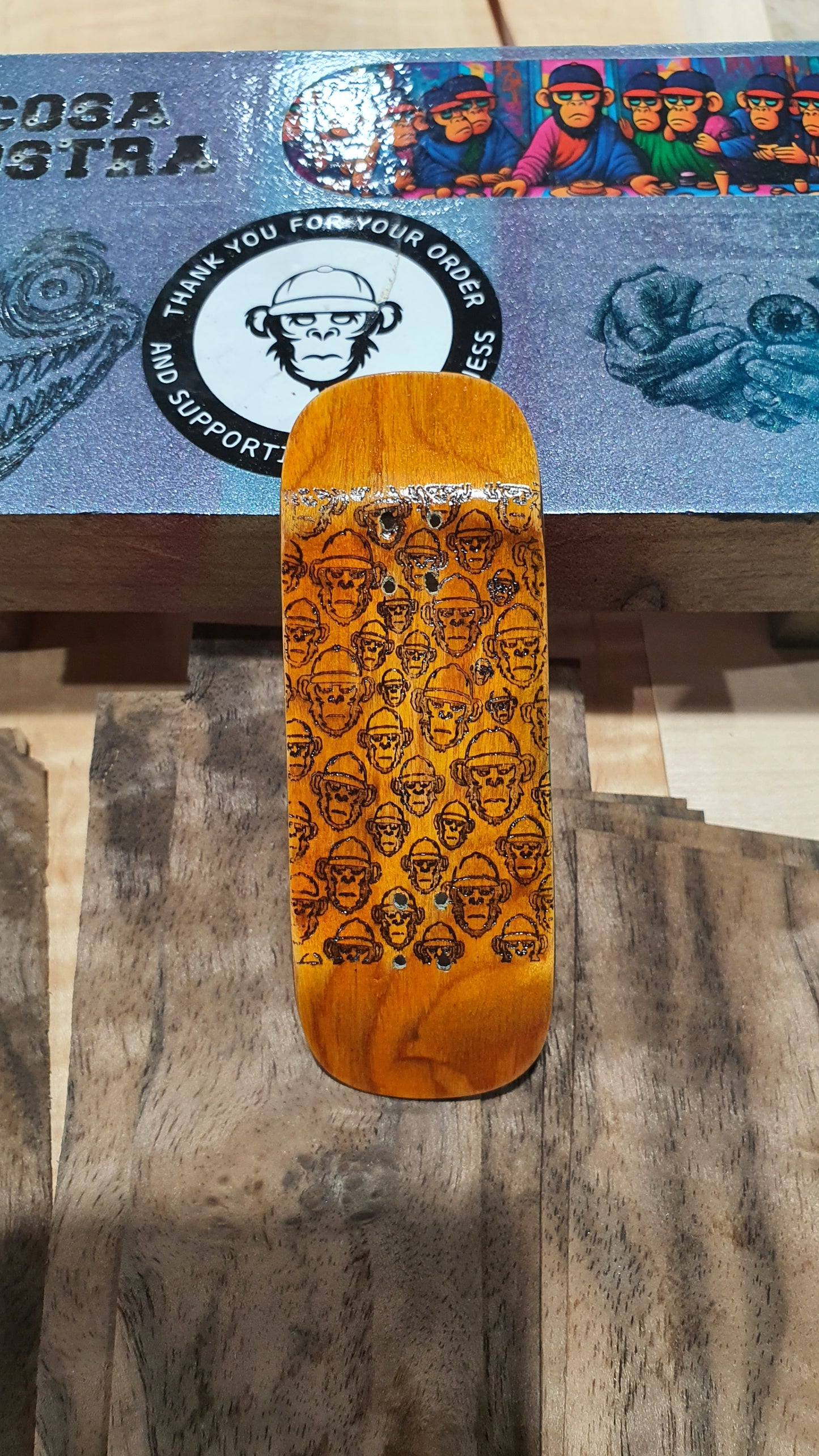 Cosa Nostra Handmade 5-Ply Fingerboard - Monkey Army Yellow Boxy Shape Maple, Mahogany & Engineered Veneer NFC Enabled