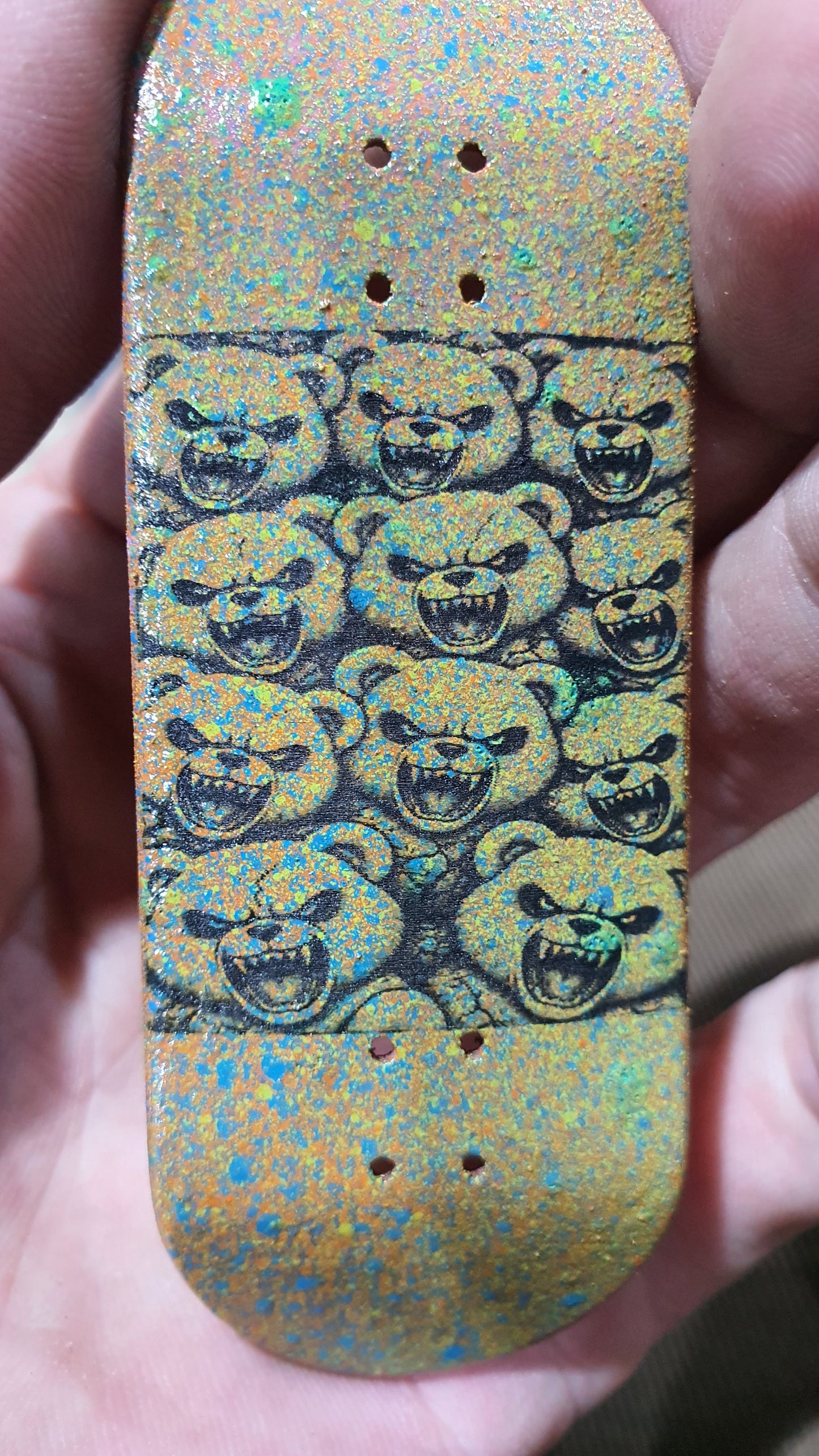 Saigon Skateboards 5-ply Canadian Maple Fingerboard Skateboard 33mmx97mm Popsicle Shape Custom 1 of 1 "Scare Bears"