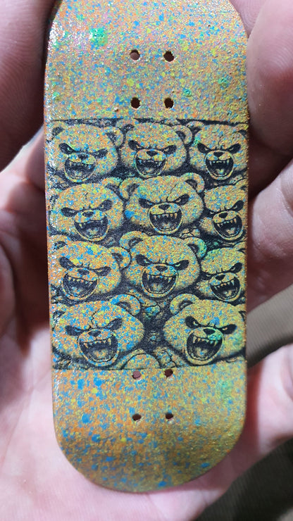 Saigon Skateboards 5-ply Canadian Maple Fingerboard Skateboard 33mmx97mm Popsicle Shape Custom 1 of 1 "Scare Bears"
