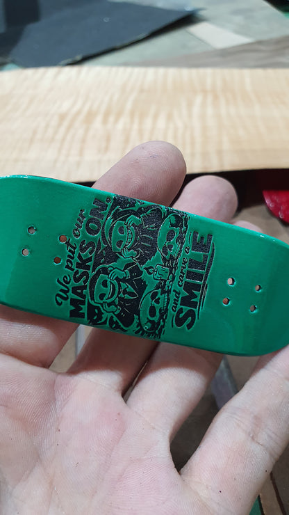 Saigon Skateboards "Masks" Fingerboard Deck – 5-Ply Canadian Maple 32mm Boxy Medium Concave