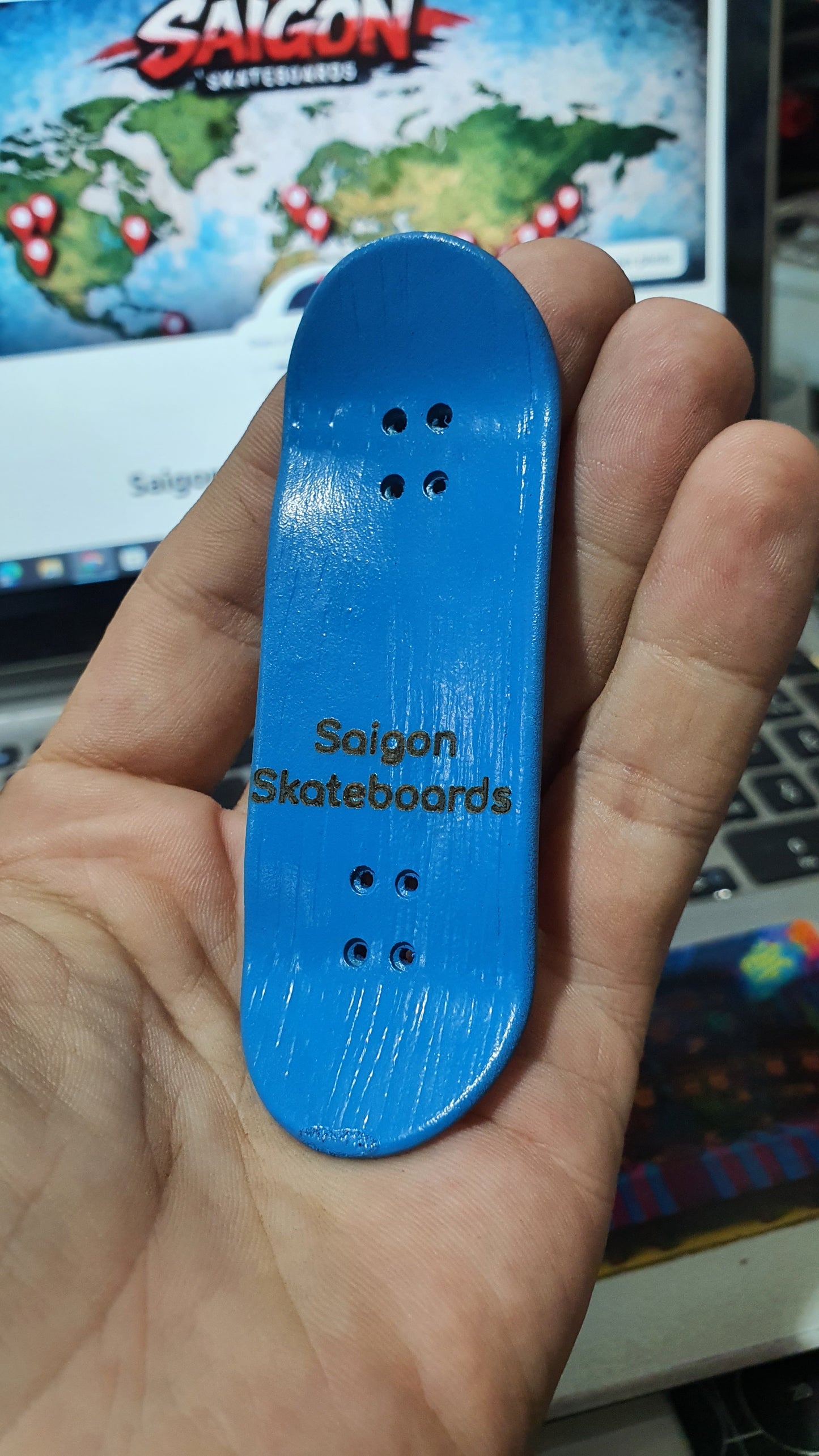Saigon Skateboards 5-ply Canadian Maple Fingerboard 33mmx97mm Popsicle Shape "Cemetary Cat"